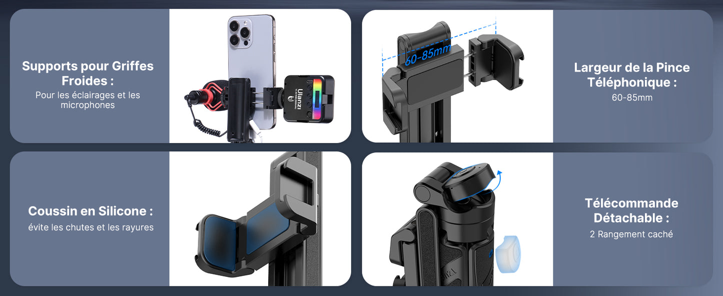 Ulanzi JJ02 Tripod with Remote 3-in-1 Versatility Selfie Stick Phone Grip Vertical Horizontal Shooting with Cold Shoe Mounts