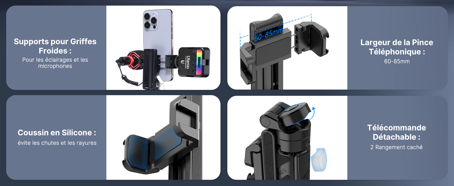 Ulanzi JJ02 Tripod with Remote 3-in-1 Versatility Selfie Stick Phone Grip Vertical Horizontal Shooting with Cold Shoe Mounts