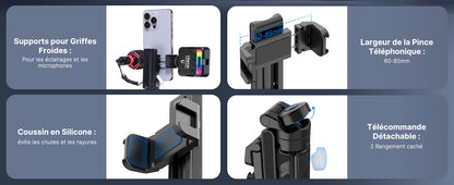 Ulanzi JJ02 Tripod with Remote 3-in-1 Versatility Selfie Stick Phone Grip Vertical Horizontal Shooting with Cold Shoe Mounts