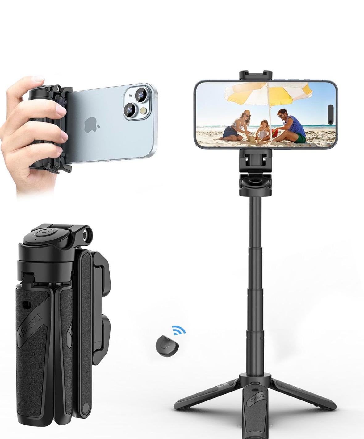Ulanzi JJ02 Tripod with Remote 3-in-1 Versatility Selfie Stick Phone Grip Vertical Horizontal Shooting with Cold Shoe Mounts